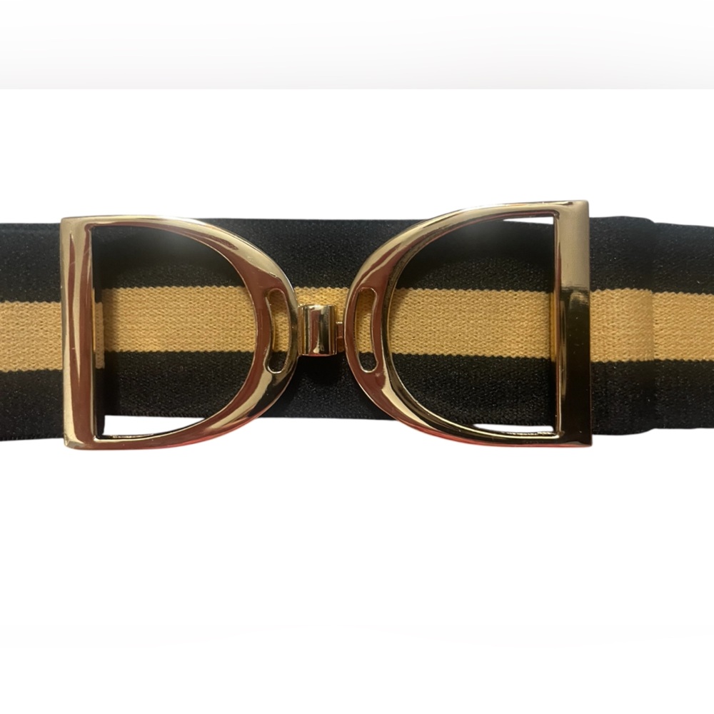 NWT Luxequine 1 1/2” Wide Black & Tan Equestrian Belt with Gold Stirrup Buckle